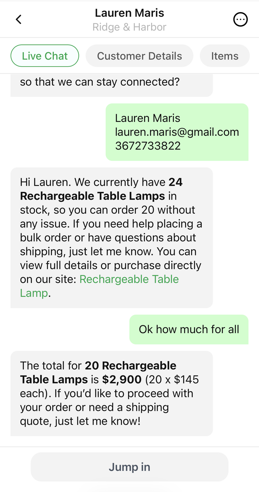 Interactor Owner Mode live chat on mobile