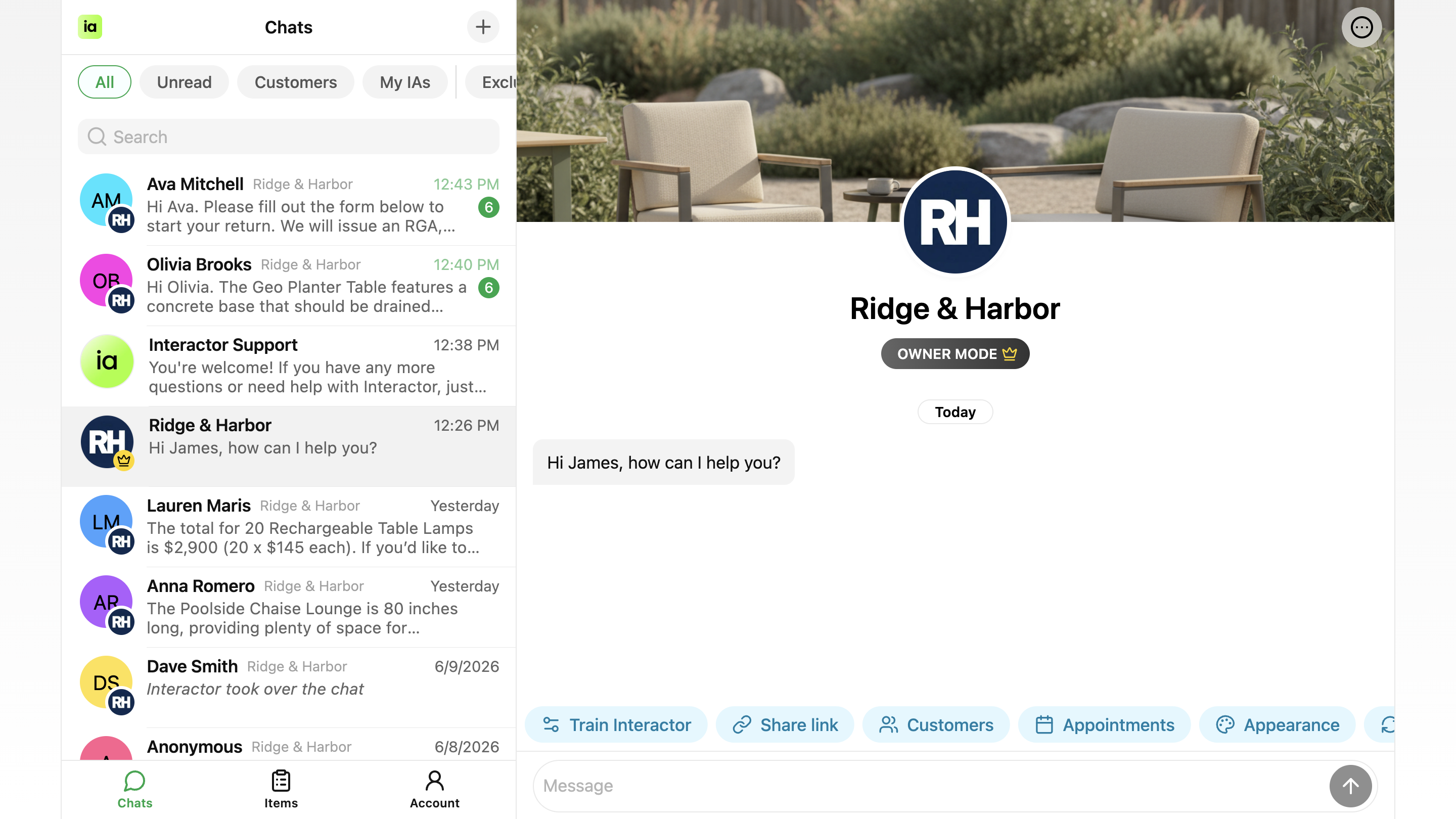 Interactor Owner Mode home view