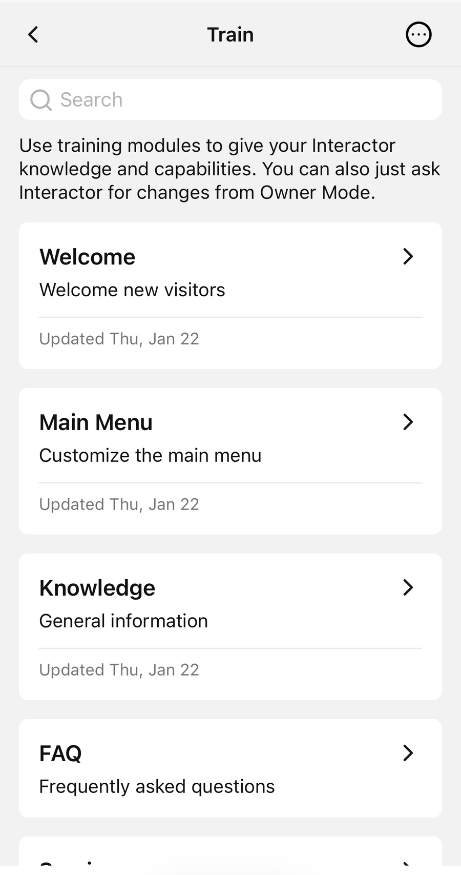 Interactor Owner Mode training modules on mobile